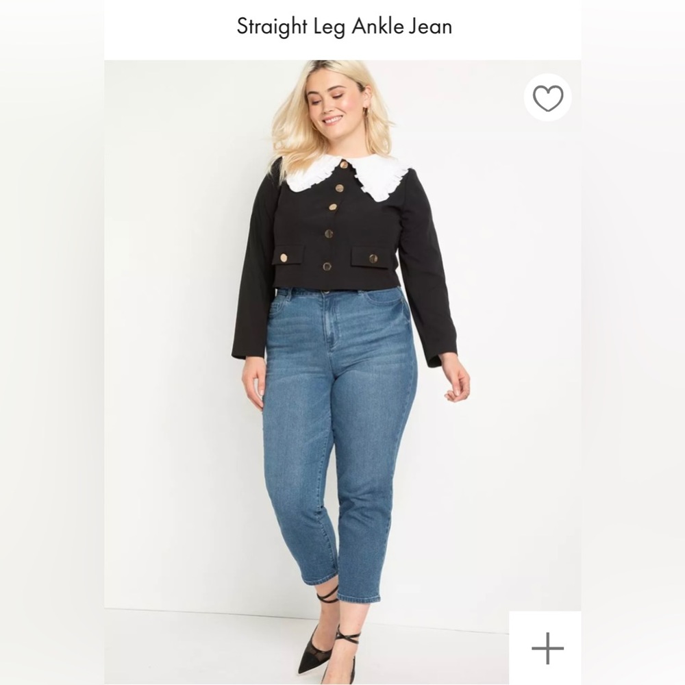 ELOQUII High Rise Straight Leg Blue Ankle Jeans
